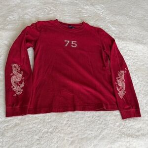 Vintage American Eagle Long Sleeve Red Dragon Baby Tee size Medium